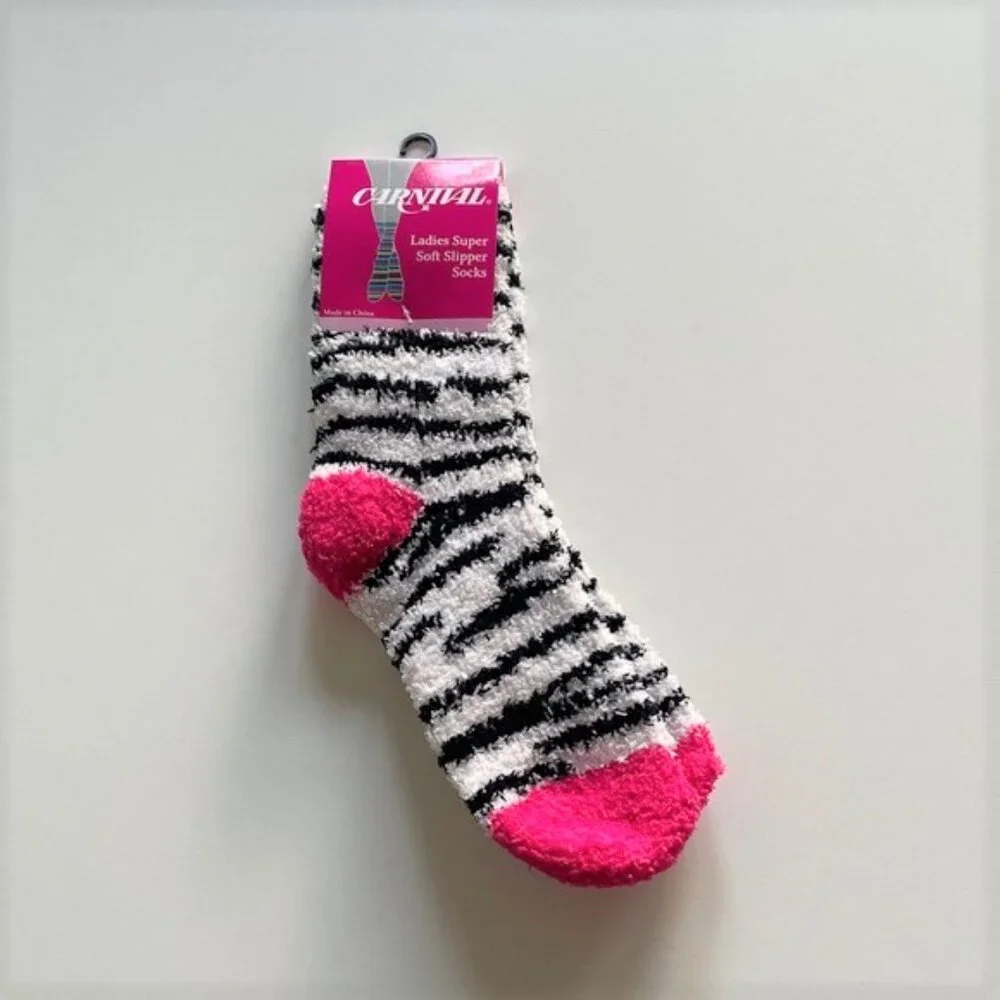 Carnival Women's Cozy Socks Animal Print Stripe Pink Black
